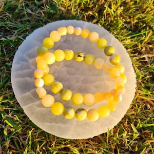 Peruvian Serpentine, Mother of Pearl & Yellow and Olive Jade Healing Bracelet