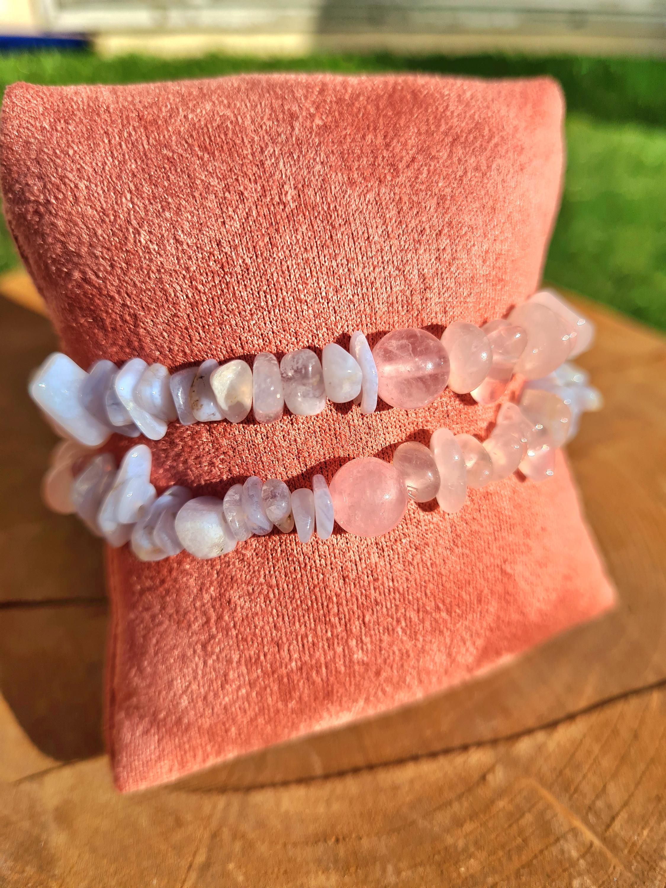 Blue Lace Agate & Rose Quartz Bracelet, Healing Stressful States