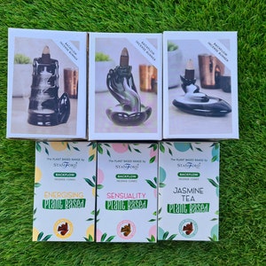 Set Of 3 Backflow Incense Burners And 3 Plant Based Backflow Cones