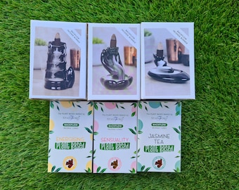 Set Of 3 Backflow Incense Burners And 3 Plant Based Backflow Cones