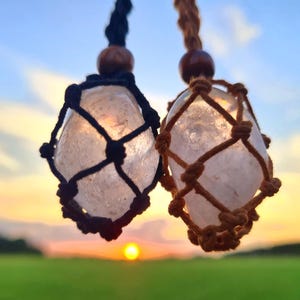 Rock Crystal, Clear Quartz, Master Healer Pendant, cleanse all the chakras, protect against negative energies, boho macrame pendant