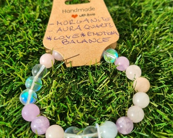 Morganite & Aura Quartz Healing Bracelet: Love, emotional balance