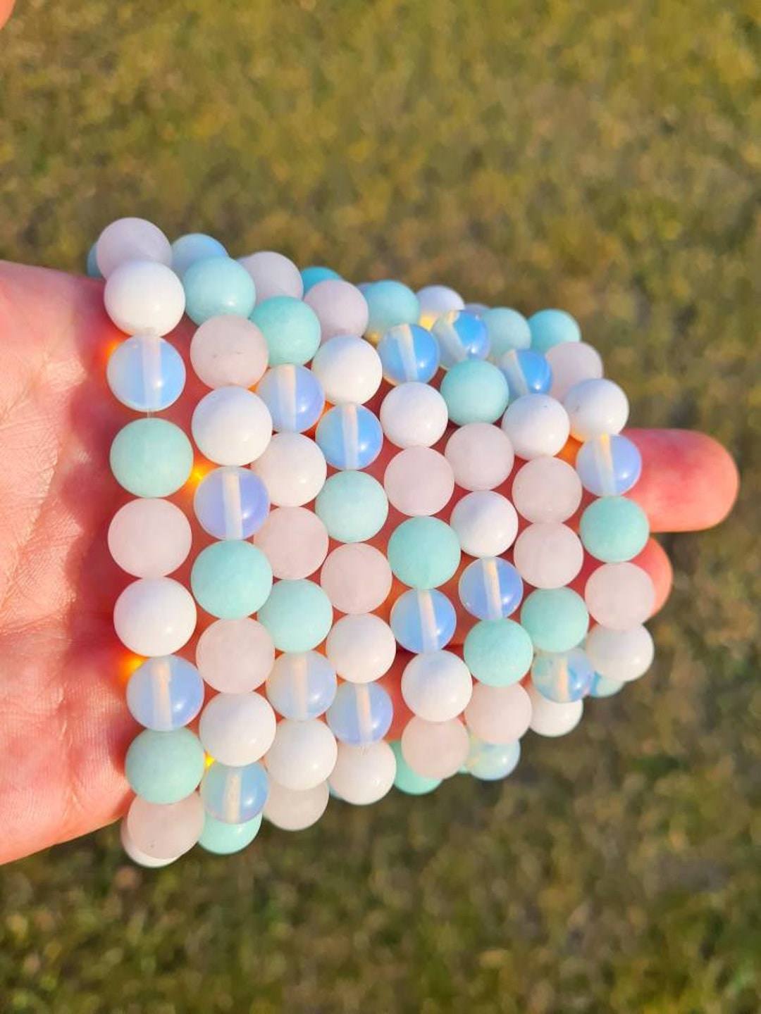 Amazonite, Opalite, White Jade, Rose Quartz Healing Bracelet 10mm