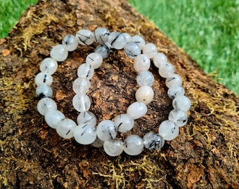 Tourmalinated Quartz Tumblestone Healing Bracelet, convert the negative energy into positive energy, balances yin yang energies