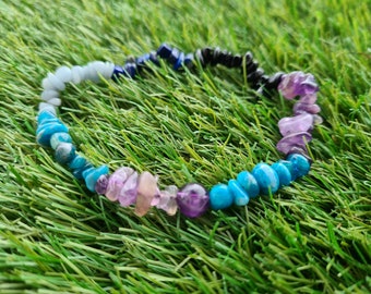 5 crystals Grief Healing Bracelet with Apatite, Amethyst, black Onyx, Lapis Lazuli & Angelite, Connect with Angels, third eye chakra crown