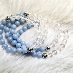 Angelite, Clear Quartz & silver Lava Healing Bracelet