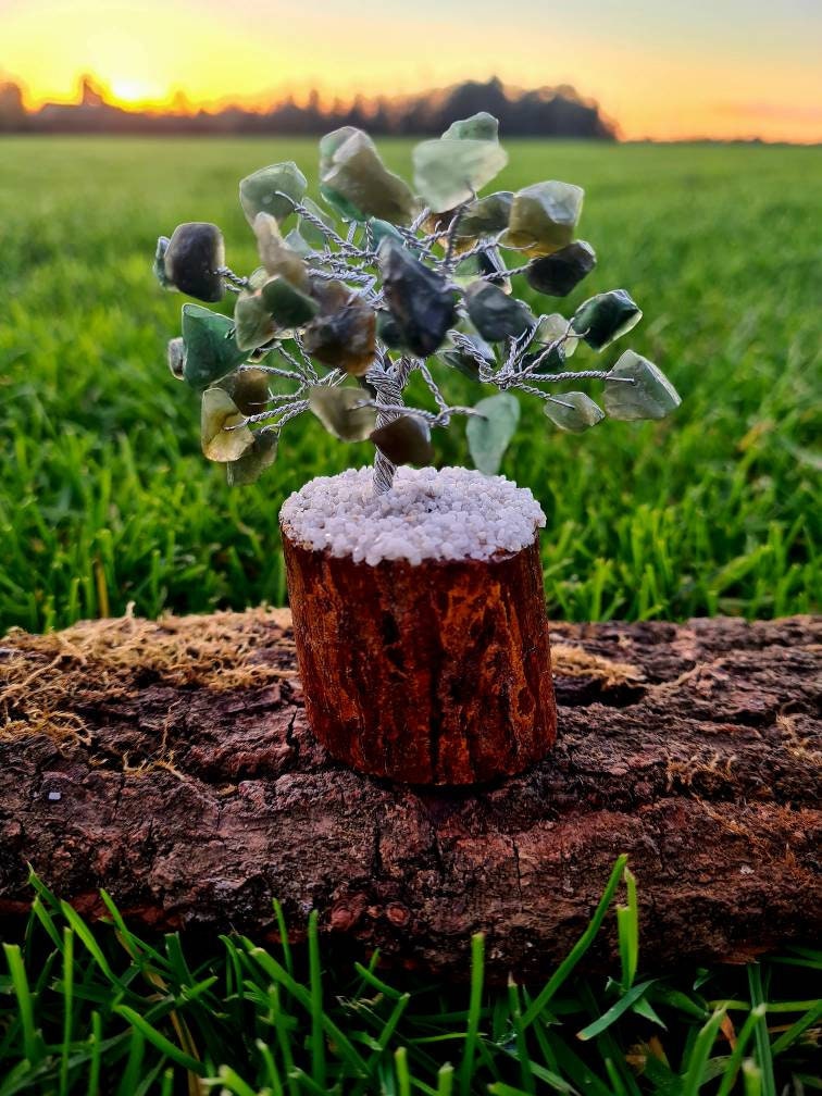 Albero Portafortuna In Pietre Preziose Avventurina Verde - 300 Foglie Feng Shui | Decorazione Casa Regalo Significativo