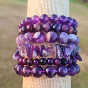 Set of 6 Healing Bracelets with Amethyst and Purple Tiger’s Eye: intuition, self-confidence, manifestation, prosperity, luck, and abundance