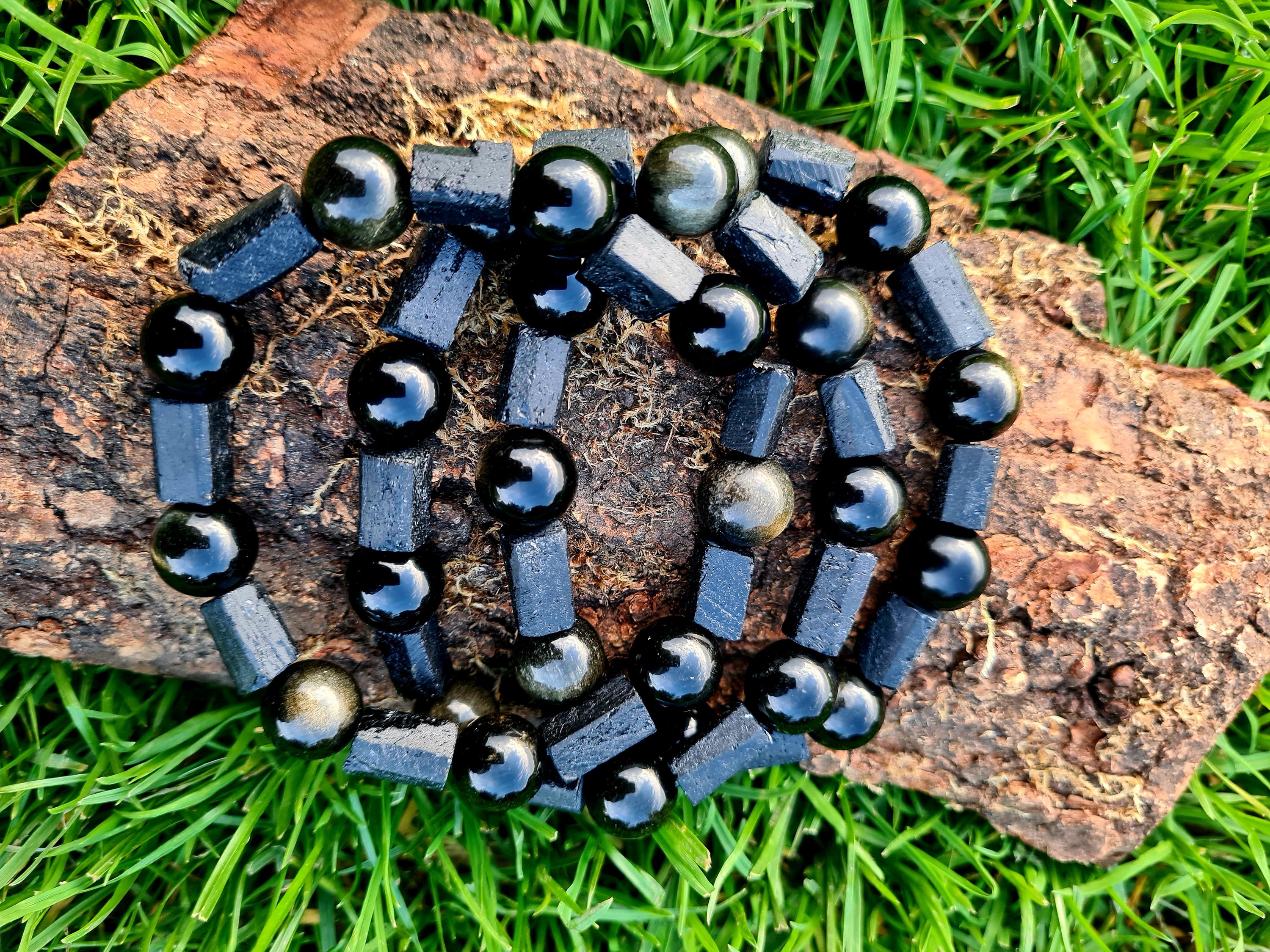 Raw Black Tourmaline & Black Obsidian Bracelet, men bracelet, women bracelet, protection, strength, stability, balance, grounding, release