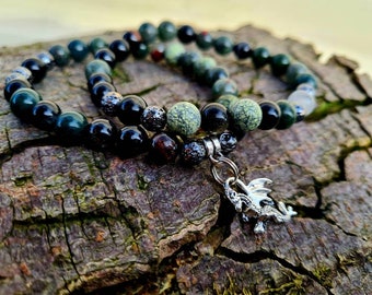 Forest Dragon Bracelet With Bloodstone, Black Tourmaline, Lava