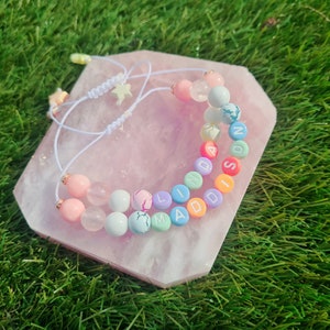 Personalised bracelet with Rose Quartz & Jade, Party bracelets, friendship Bracelets, name bracelet, gift for guests, for adults and kids
