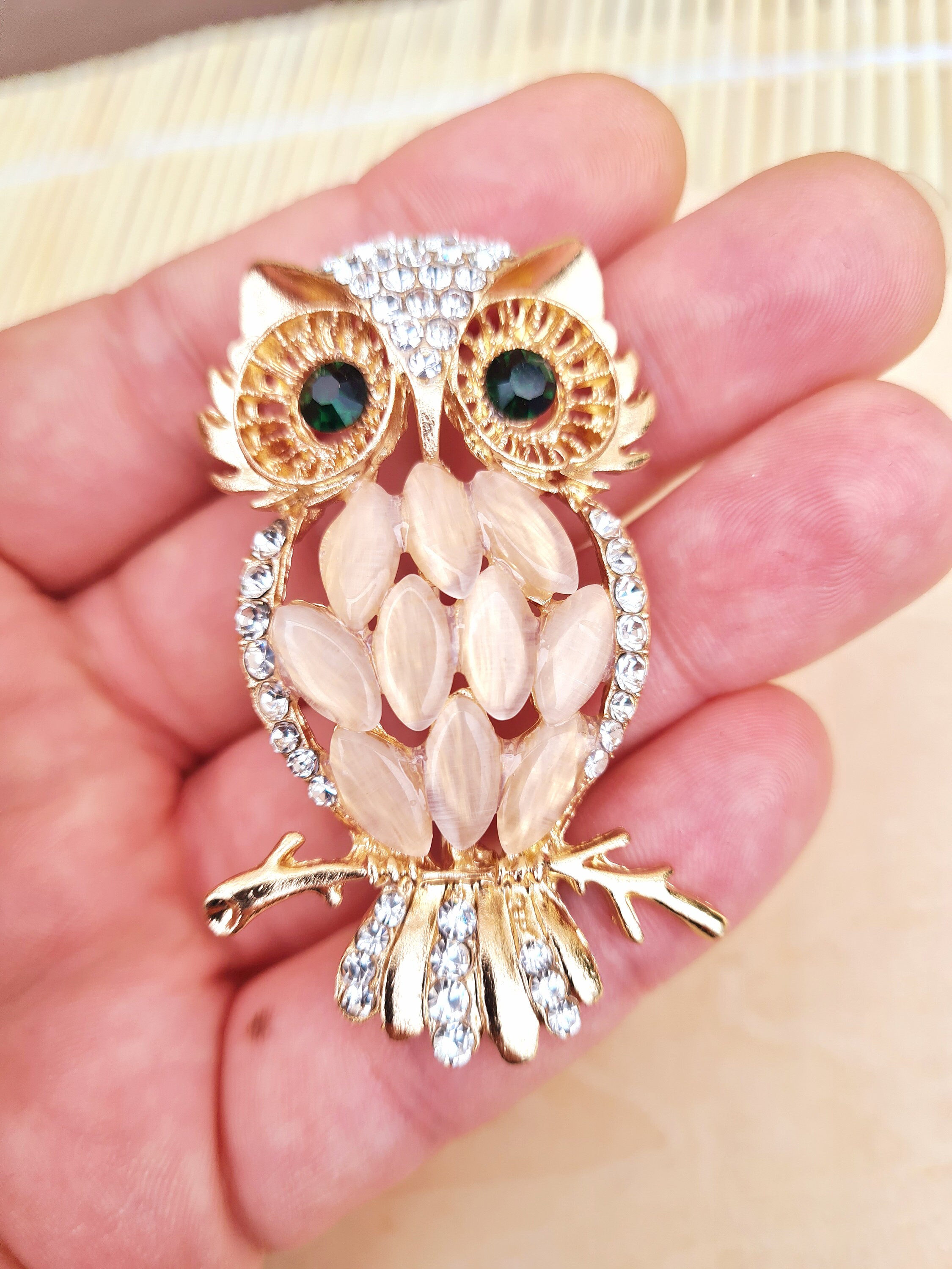 ギフトセット フクロウのブローチとシトリン＆パールのミニマリスト 