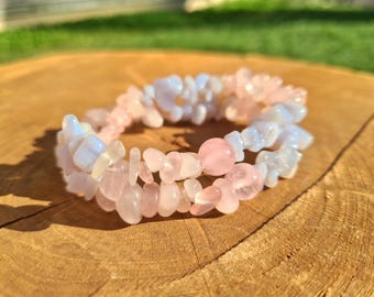 Blue Lace Agate & Rose Quartz Bracelet, Healing Stressful States