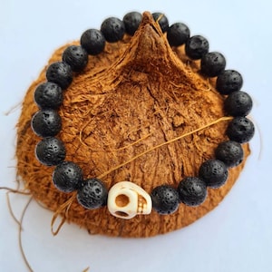 Lava Protective Healing Bracelet with Skull, Black Bracelet, all sizes, Witches & Wizards Bracelet, Unique gift idea