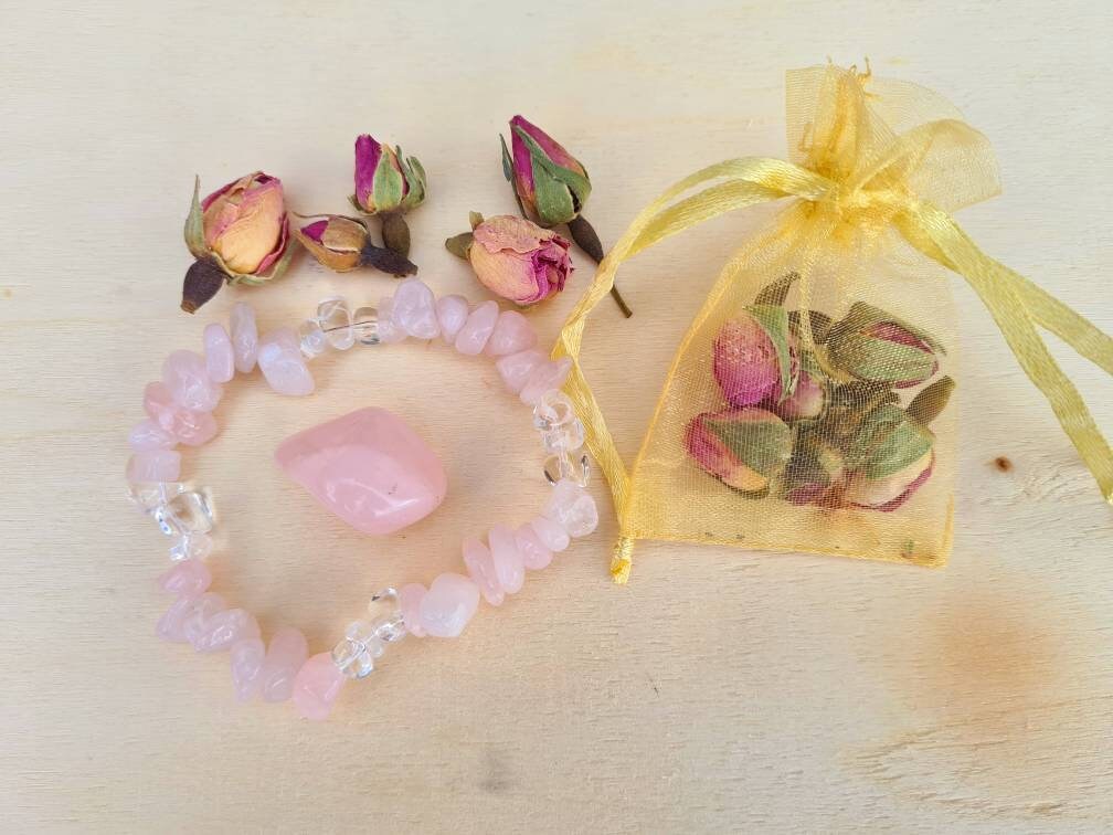 Self Love and Love Spell, Rose Quartz and Clear Quartz Bracelet