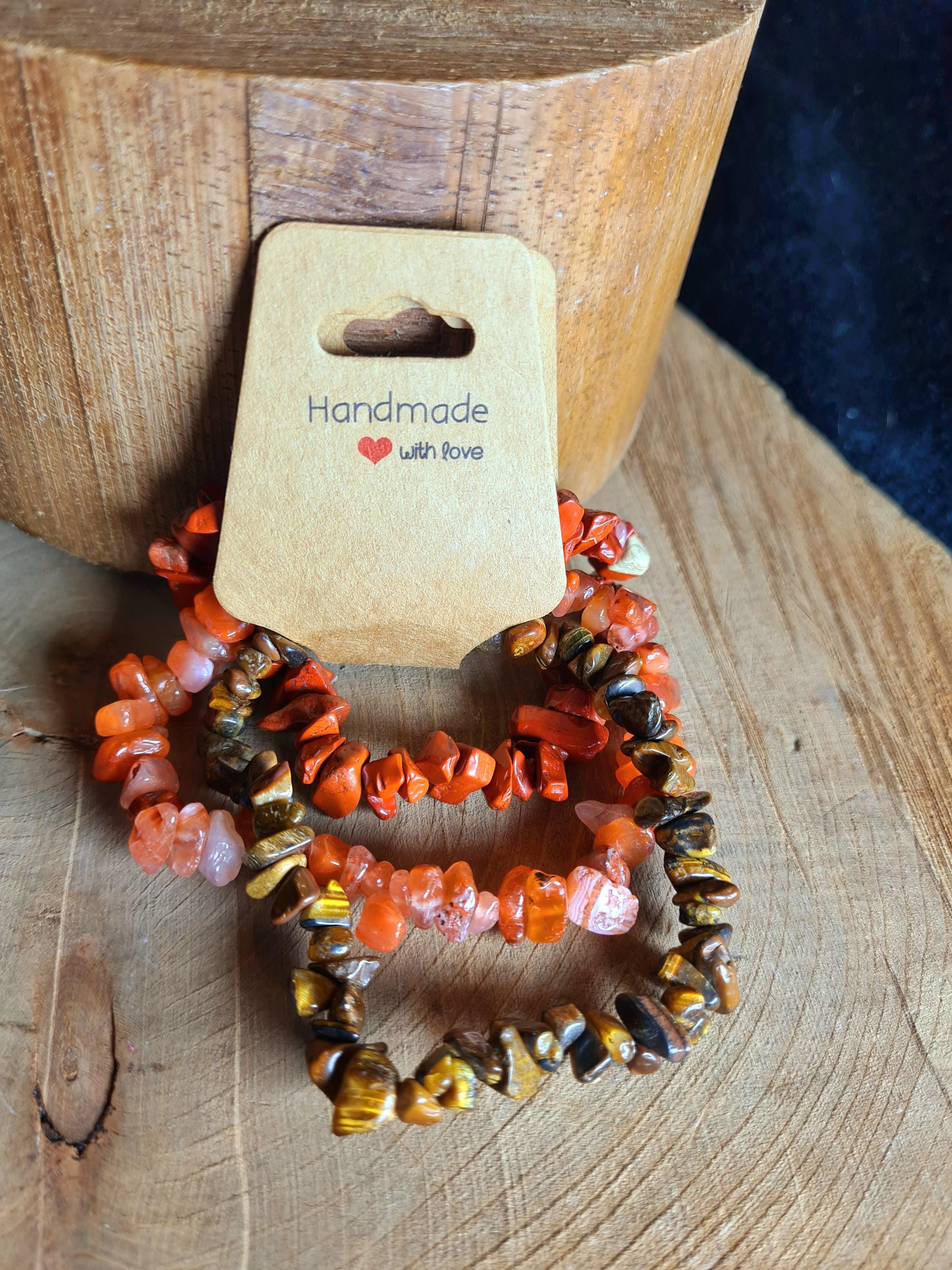 Set of 3 Crystal Bracelets: Red Jasper, Carnelian, Tiger Eye