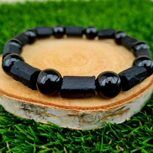 Raw and polished Black Tourmaline Bracelet, men bracelet, women bracelet, protection, strength, stability, balance, grounding, release