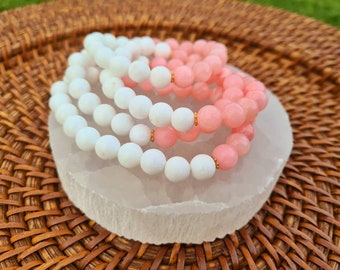 Pink & White Jade Healing Bracelet 8mm, Jade bracelet