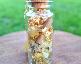 Garrafa da Abundância com Pirita Ouro de Tolo e Citrino, Borboletas, Garrafa de Fada, Garrafa para Fazer um Pedido, Garrafa de Feitiço, Garrafa da Prosperidade