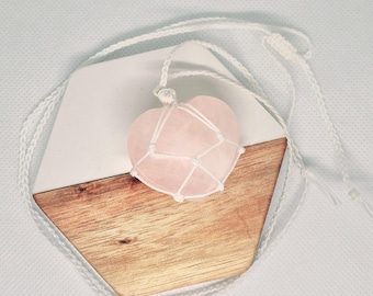 Heart Chakra Rose Quartz Heart Pendant 40mm-45mm, adjustable length
