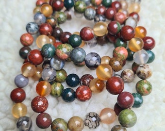 6 Stones Earthy Healing Bracelet with Carnelian, Brecciated Jasper, Bloodstone, Unakite, Pietersite, Dragon vain, unique gift idea