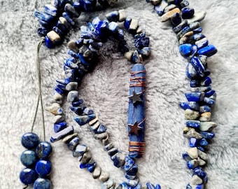 Powerful Kyanite, Lapis Lazuli & Hematite Stars Healing Necklece: Third Eye Chakra and Throat Chakra, communication, self-expression, unique