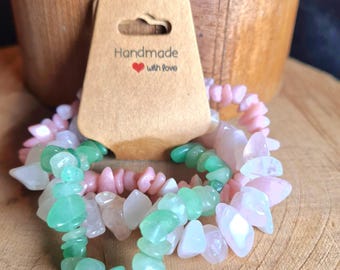 Set Di 2 Braccialetti In Pietra Naturale – Quarzo Rosa E Acquamarina – Cristalli 5-8 Mm – Gioielli Energetici - 3