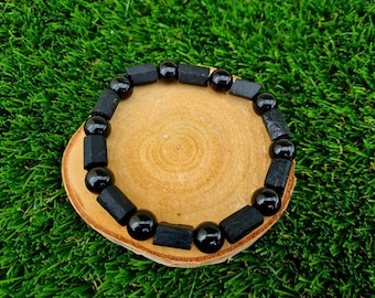Raw and polished Black Tourmaline Bracelet, men bracelet, women bracelet, protection, strength, stability, balance, grounding, release