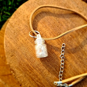 Clear Quartz Chips in wishing Bottle pendant Necklace, crystals in bottle, party favors, parry bags, birthday gift idea