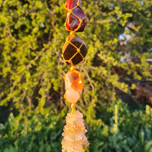 Energy Healing Sun & Earth Witch Talisman with Sunny Citrine, Tiger Eye and Red Jasper, gold cord, unique gift idea, chakras Healing