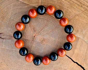 2BUTY メタルブレスレット ブラック レッド Black Obsidian & Red Jasper 12mm Crystal Bracelet - Grounding