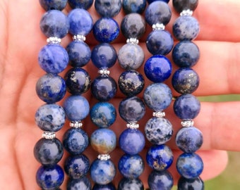 3 Powerful Indigo Stones Dumortierite, Lapis Lazuli & Sodalite Healing Bracelet: stress, depression heal, Third Eye and Throat Chakra healin