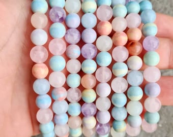 Natural Morganite & coloured Agate Healing Bracelet: compassion, courage, confidence, gratitude, love healing, get rid of old wounds,anxiety