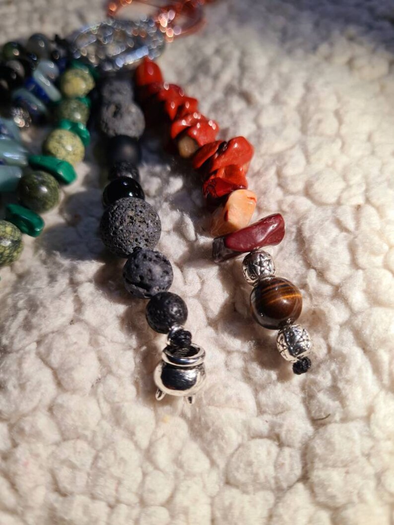 12 Stones Witchy key chain with witch hat tree of life scull cauldron charms and healing stones and its powerful energies pentagram