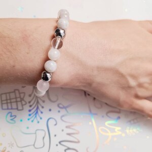 Clear Quartz, Hematite, Moonstone, Rose Quartz Healing Bracelet Grounding, Protection, peace & harmony, boosts self-esteem, 8mm bead elastic