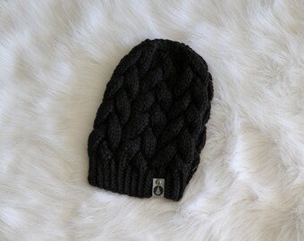 Black Cable Knit Hat - Etsy