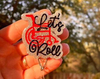Let's Roll Wheelchair Badge Reel: Glitter Resin Nurse Clip