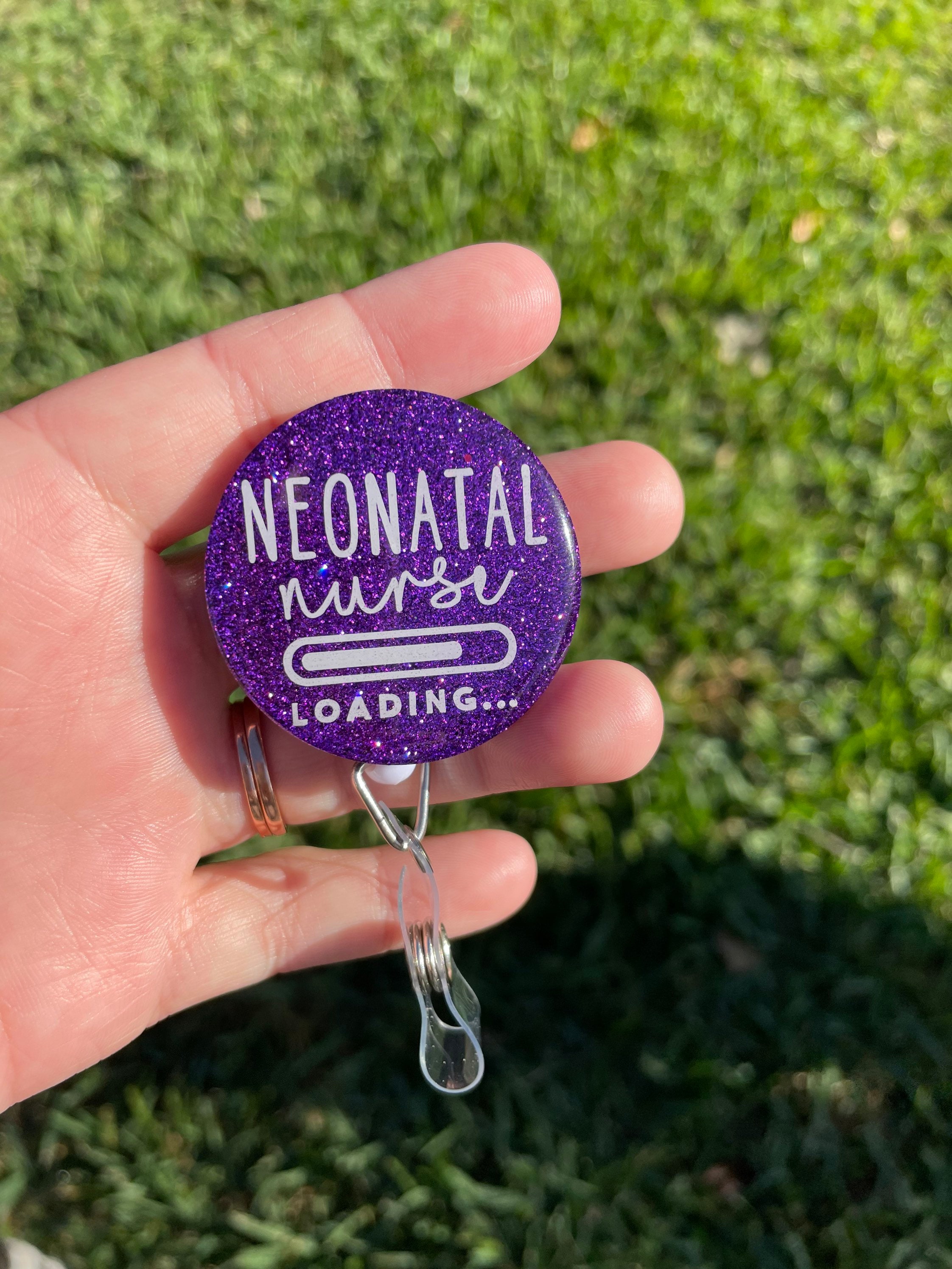 Nursing student badge reel || funny badge reel || glitter resin badge  holder | cute badge clip | neonatal nurse loading ||RN || LVN