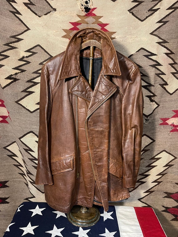 1940 1950 vintage leather jacket l XL - image 1