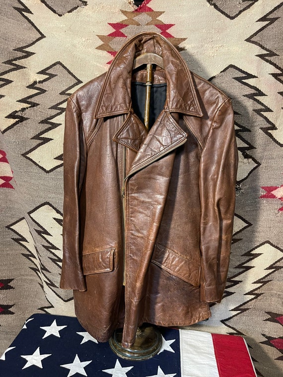 1940 1950 vintage leather jacket l XL - image 9