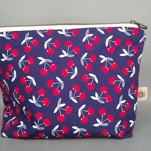 The Cherry Popper – 11.5” x 8” Zipper Bag - Cherry Print Pouch - Handmade by Hem & Helm