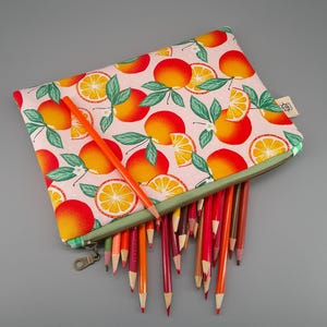 Orange You Glad – Medium Zipper Pouch | Handmade Citrus Print Bag with Choice of Lining
