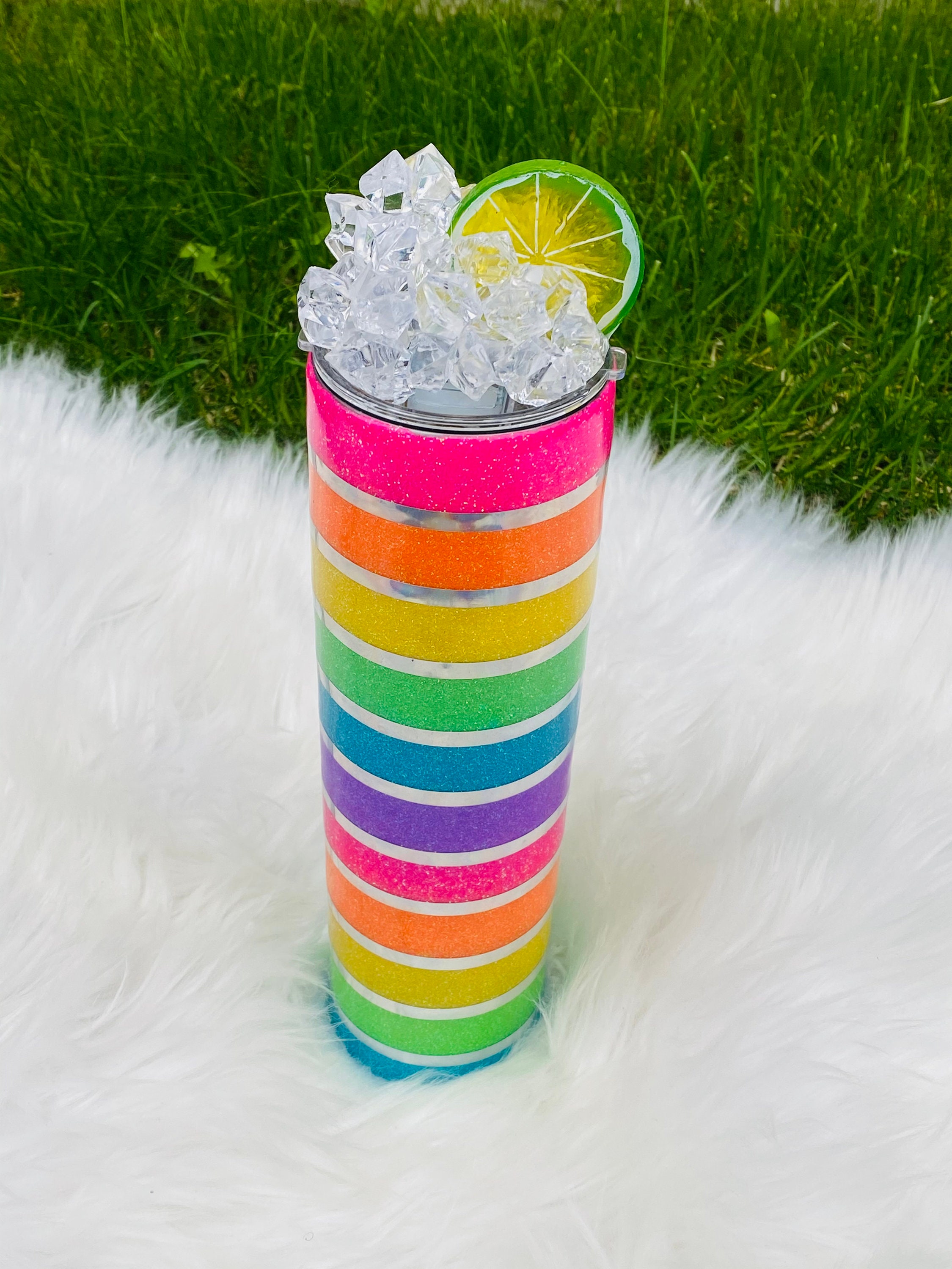 Rainbow tumbler with ice topper Etsy