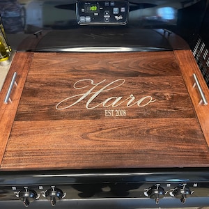 Stove Top Cover: Laser Engraved, Hand Crafted, Custom kitchen decor, Wood craft, Modern, Gas and electric stove, noodle board