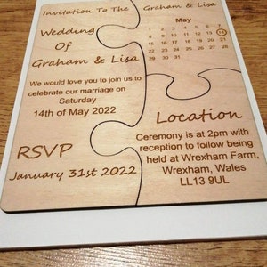 Personalised Wooden/Rustic Wedding Puzzle Design Invitation