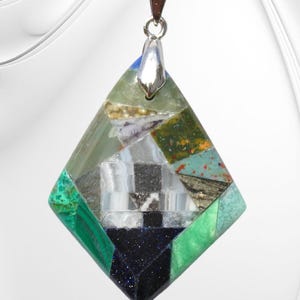 Stone Mosaic Necklace, Waterfall Pendant
