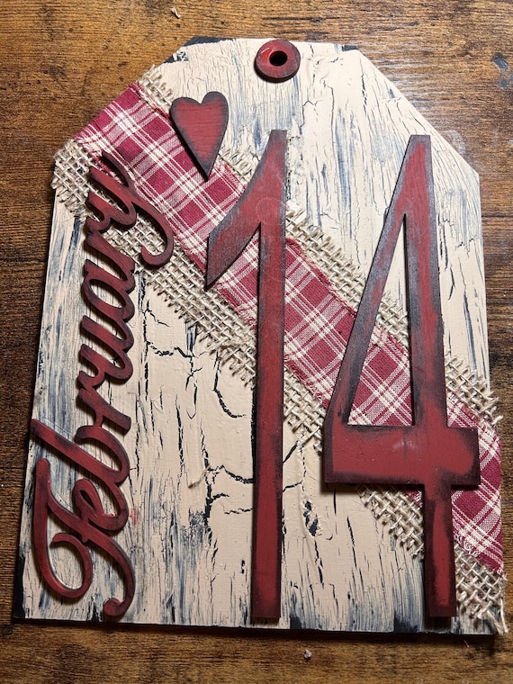 DIY February 14 Wooden Tag (unpainted/unassembled) 2 Sizes available