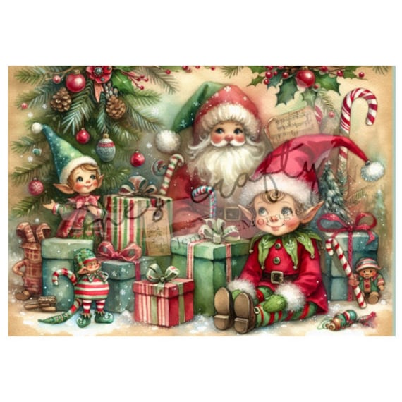 Vintage Christmas Elves Printable (Not a physical item)