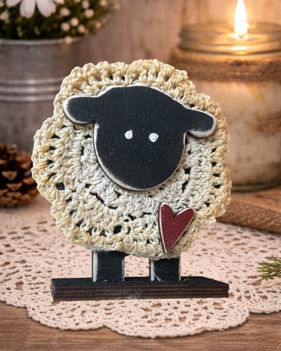 Rustic Little Lamb Unpainted DIY Kit with coffee stained doily
