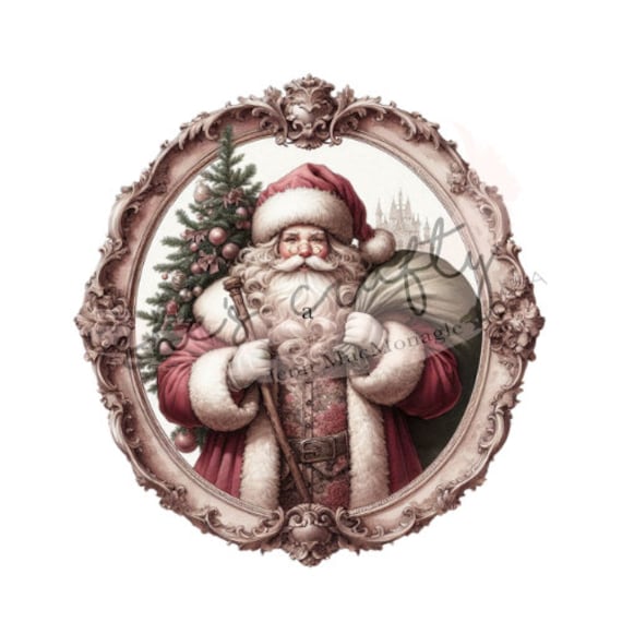 Vintage Santas in Oval Frames Bundle Printables (Not a physical item)